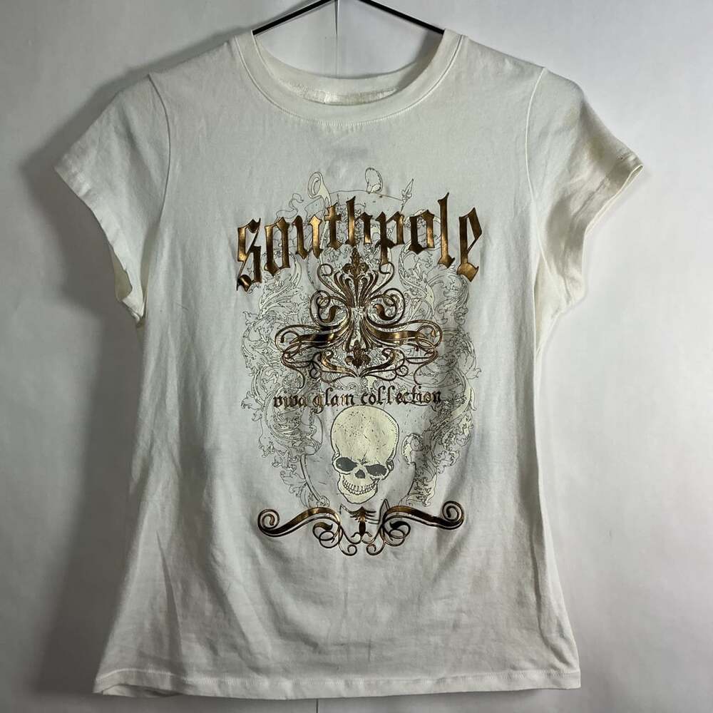 Southpole T-Shirt Size L White Viva Glam Collection Skull Graphic